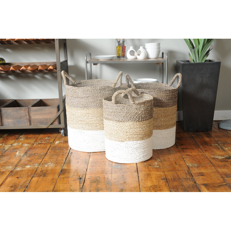 Mack + Milo Wicker Decorative Basket, 59cm H x 40cm W x 40cm D, Grey/Natural