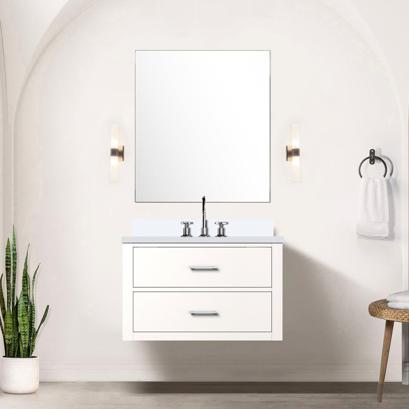 30 po L x P 22 po avec comptoir en quartz blanc et accessoires inclus - P, miroir / robinet