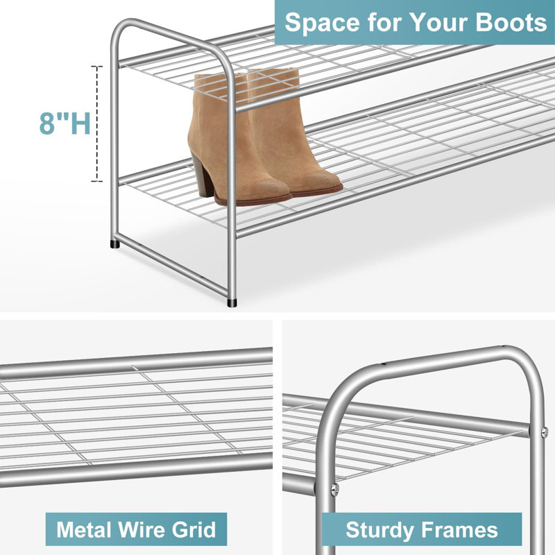 2-Tier Stackable Metal Shoe Rack For Closet, Entryway, Bedroom, Garage - Durable Shoe Storage Organizer For 18 Pairs Of Shoes