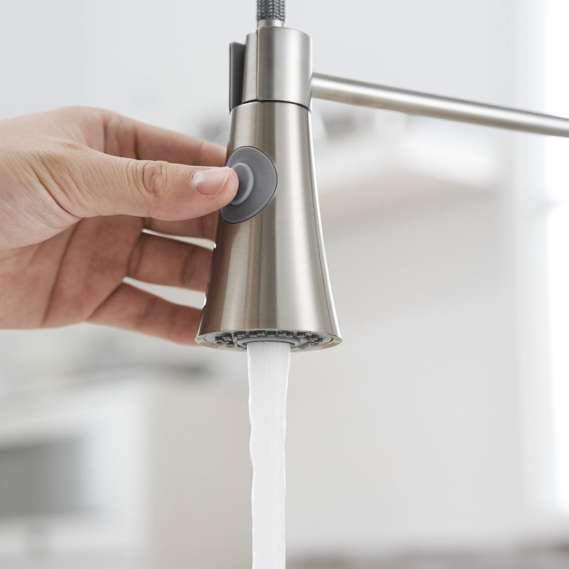 Robinet de cuisine de style commercial avec bec rétractable en nickel brossé - Performance stable et durabilité en acier inoxydable avec douchette