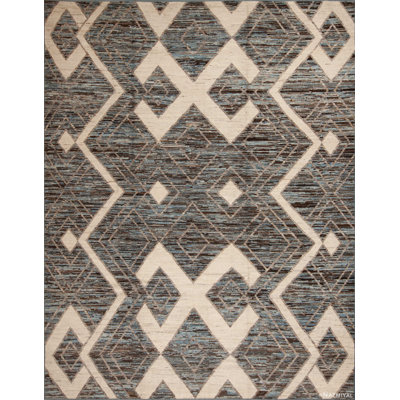 One-of-a-Kind 9'3" X 11'10" New Age Area Rug Ivory/Black/Brown/Blue