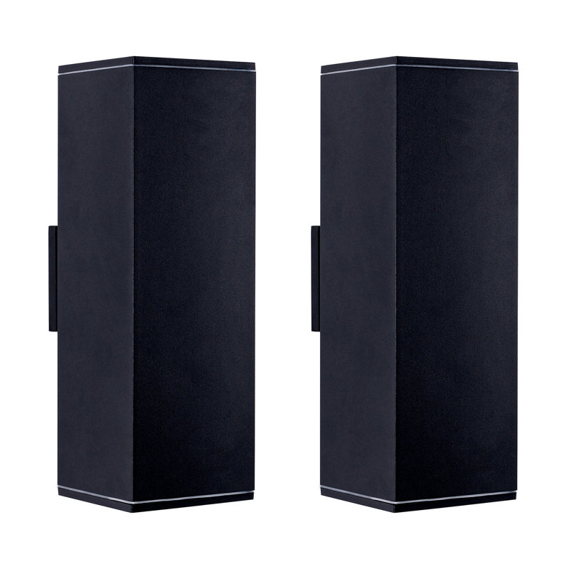 Appliques murales d'extérieur rectangulaires 18 po 18 po, avec éclairage extérieur Ip65 Up Down Aluminium noir mat et base E26 (ensemble de 2)