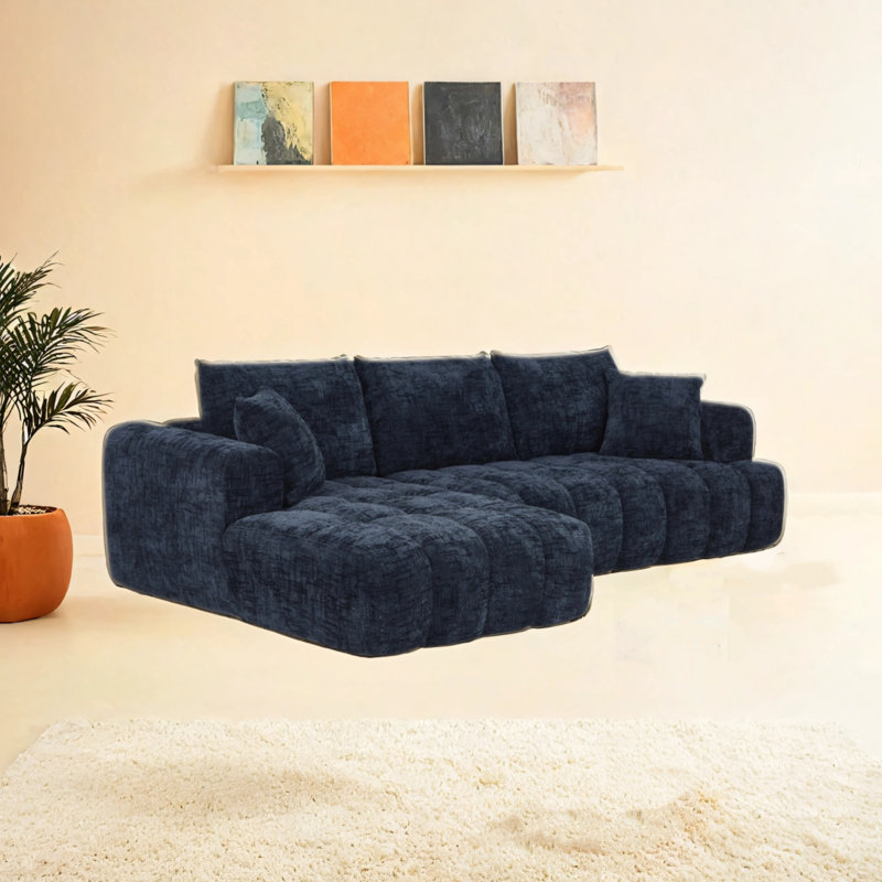 Canapé combiné en forme de L Minimalist Design, Orienté à gauche (vu de face), Bleu