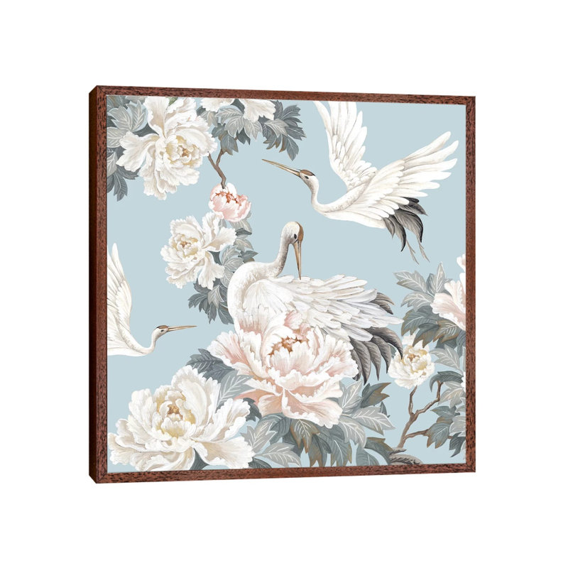 Chinese Silk II by Eva Watts - Painting on Canvas, 45.72cm H x 45.72cm W x 3.81cm D, Classic Brown Wood Framed