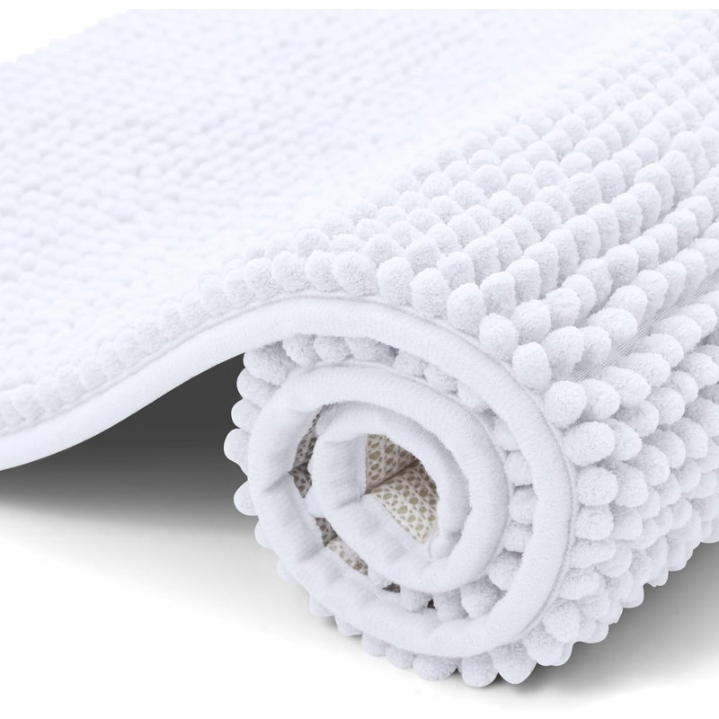 Chenille Non-Slip Bath Mat, White