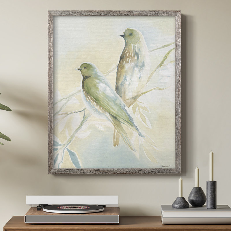 «LoveBirdsPaintingon», reproduction d'art encadrée - Bois massif, H 15 po x l 12 po