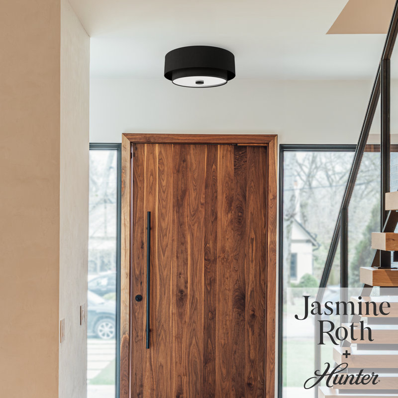 Hunter Brookside 2 Light Flush Mount Ceiling Light Fixture, Black, Matte Black