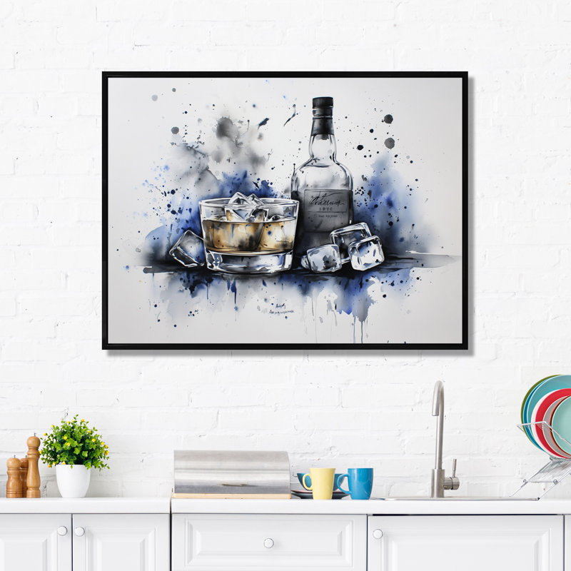 Whiskey On The Rocks - Liquor, reproduction sur toile, H 34 po x l 44 po, Impression dans un cadre flottant sans passe-parto