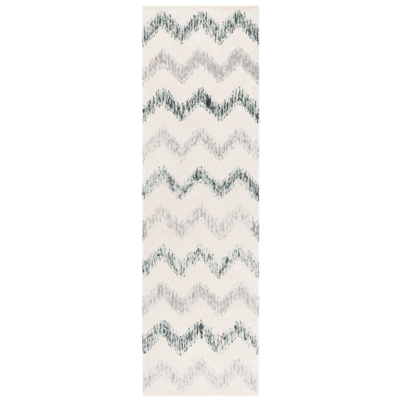 Nyara Hand Tufted Wool/Viscose/Cotton Chevron Rug in Ivory/Grey, Runner 2'3" x 8'