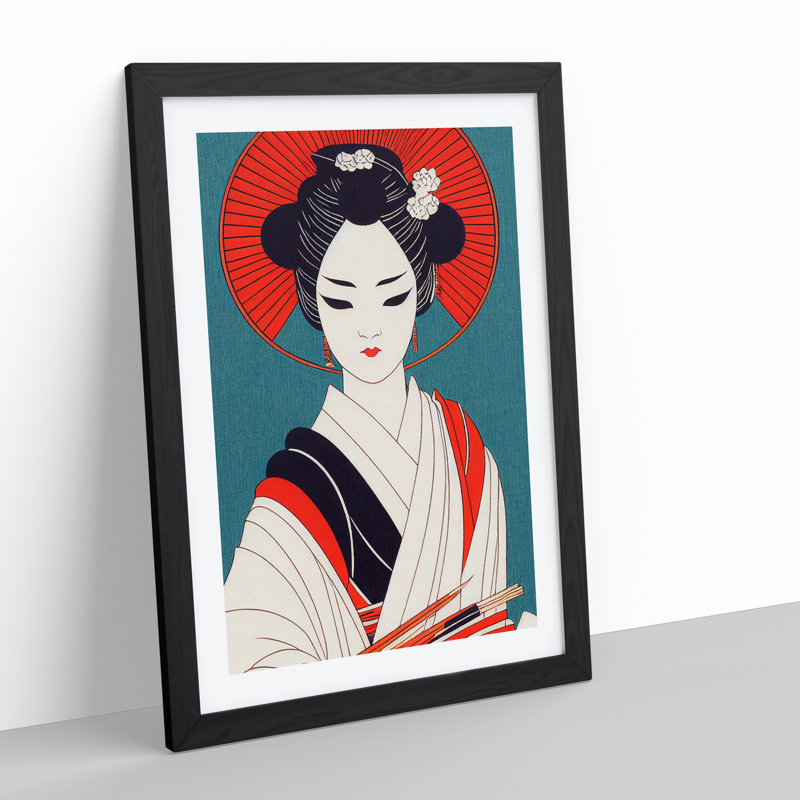 Alluring Geisha - Wall Art, Black Framed Paper, 36cm H x 27cm W, White