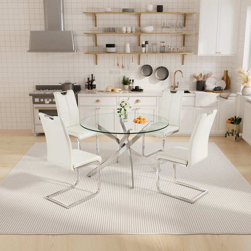 Ensemble de salle à manger 7 pièces, 5, Blanc / argent