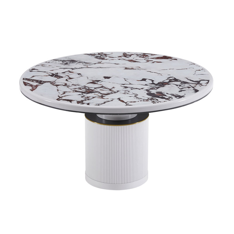 Vanessa White Marble and Wood Round Dining Table