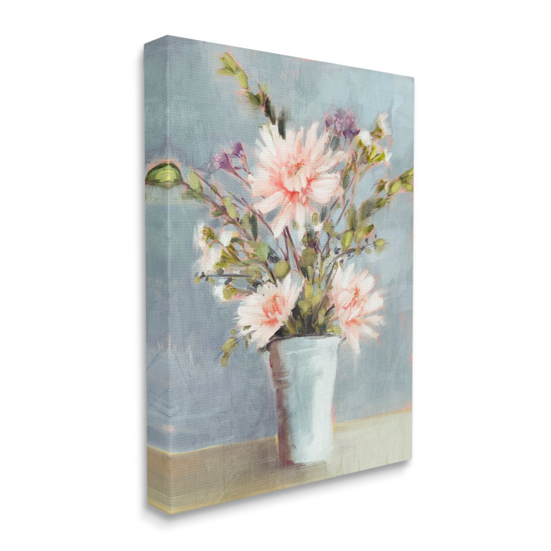 Pink and Blue Floral Bouquet Canvas Wall Art, 16 x 20 inches