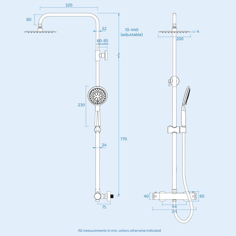 Culbert Thermostatic Shower with Dual Shower Head, Matte Black