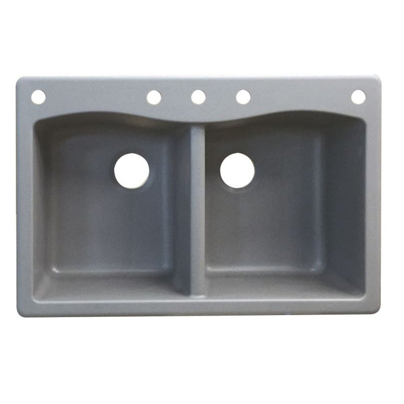 Aversa 33'' L Drop-In Double Bowl Granite Kitchen Sink, Gray, 5 hole