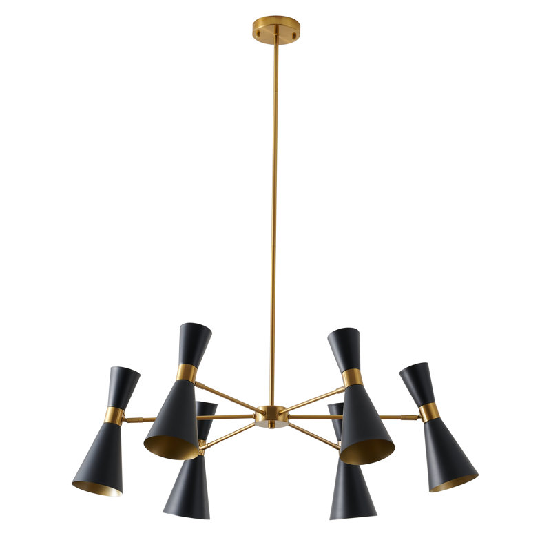 Lustre en fer doré à 6 lumières avec abat-jour en fer noir sable