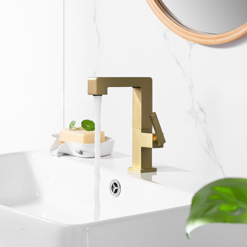 7.87" Solid Single Hole Single Handle Bathroom Sink Faucet, Brushed Gold, Drain Assembly Included