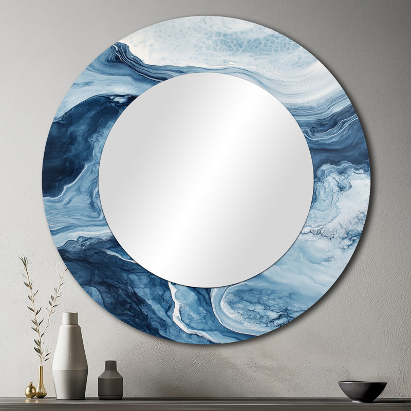 Cool Blue Contour - Miroir mural abstrait, impression sur métal, 36 po x 36 po