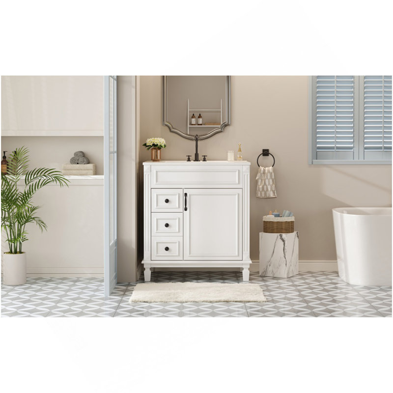 Meuble-lavabo de 30 po avec lavabo en céramique, petite armoire de salle de bain, armoire moderne avec 2 tiroirs et tablette réglable