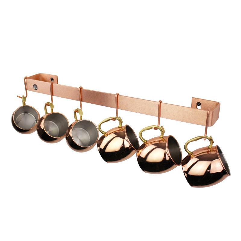 Utensil Bar Handcrafted Wall Mounted Pot Rack, 3" H x 24" W x 3" D, Brushed Copper