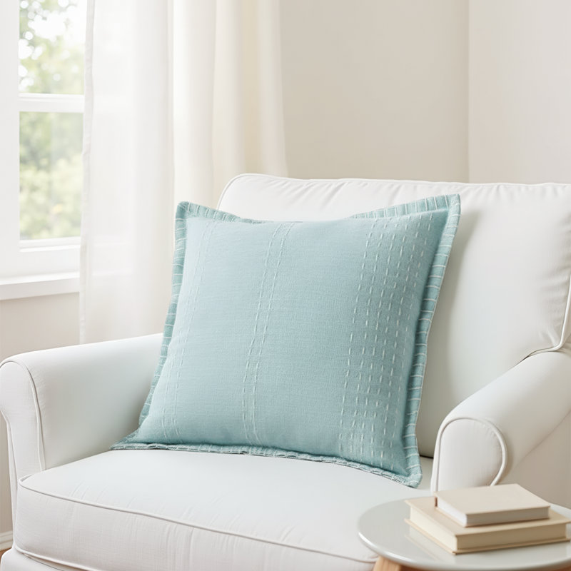 Roseville Cotton Throw Pillow Cover & Insert, Seaglass