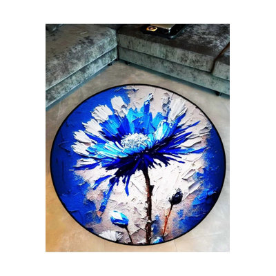 Tapis décoratif moderne bleu et blanc à base de peinture à l'huile