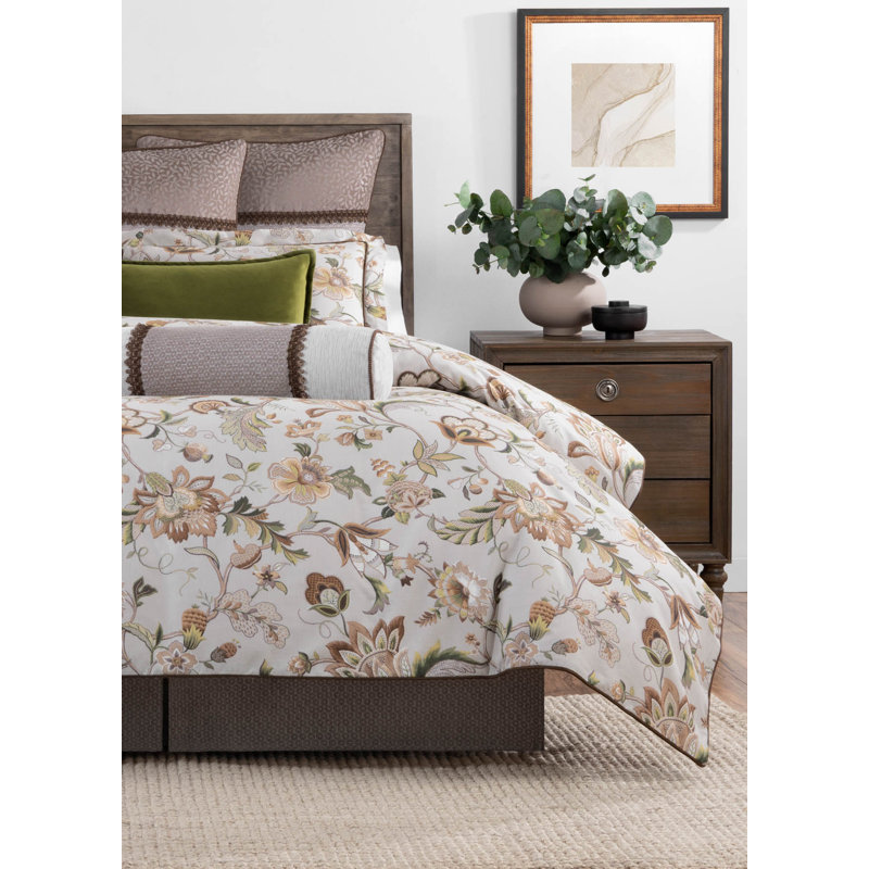 King Gray Cotton Reversible Floral Comforter Set