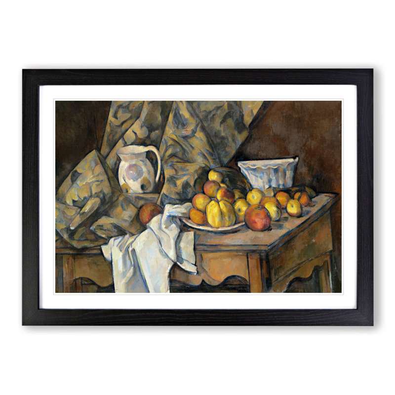 Still Life with Apples and Peaches by Paul Cezanne - Picture Frame Painting, 36cm H x 48cm W x 2cm D, Black