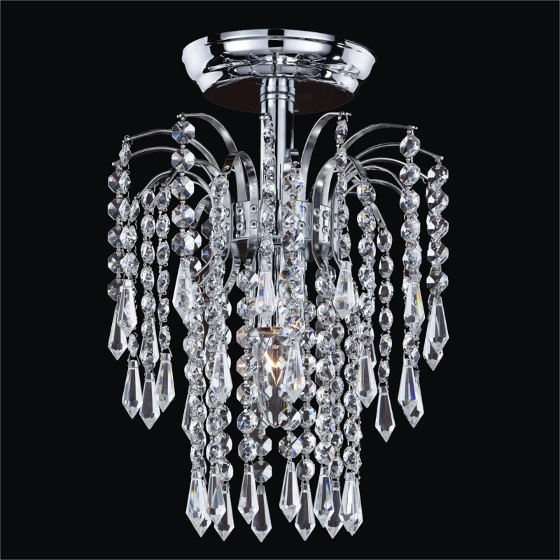 Plafonnier semi-encastré à plusieurs niveaux 10 po 1 lampe unique Cascade, Cristal Signature, Perle argentée