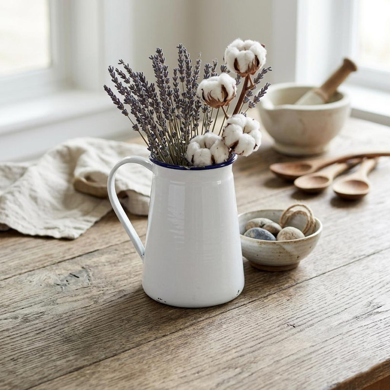 6" White and Blue Metal Jug Vase