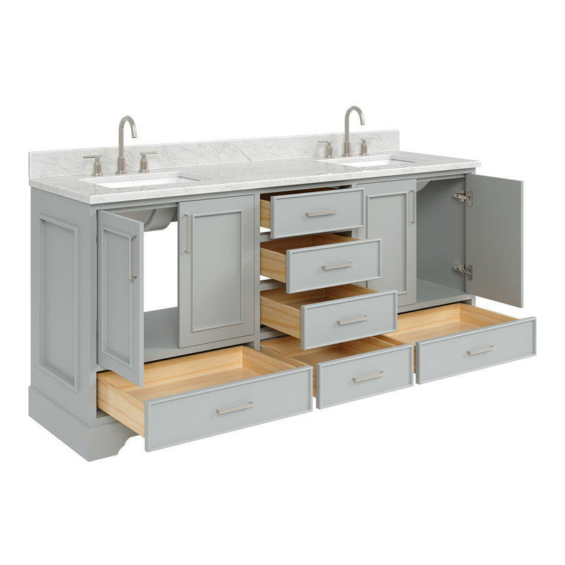 Ensemble de meuble-lavabo double 73 po Abita, Gris, Nickel brossé