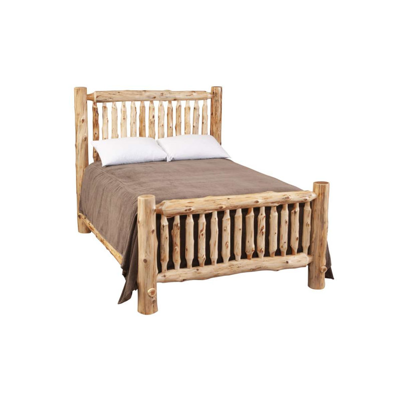 Fireside Lodge Cedar Log Small Spindle Bed - Cal King - Weathered, California King, Gray/Brown