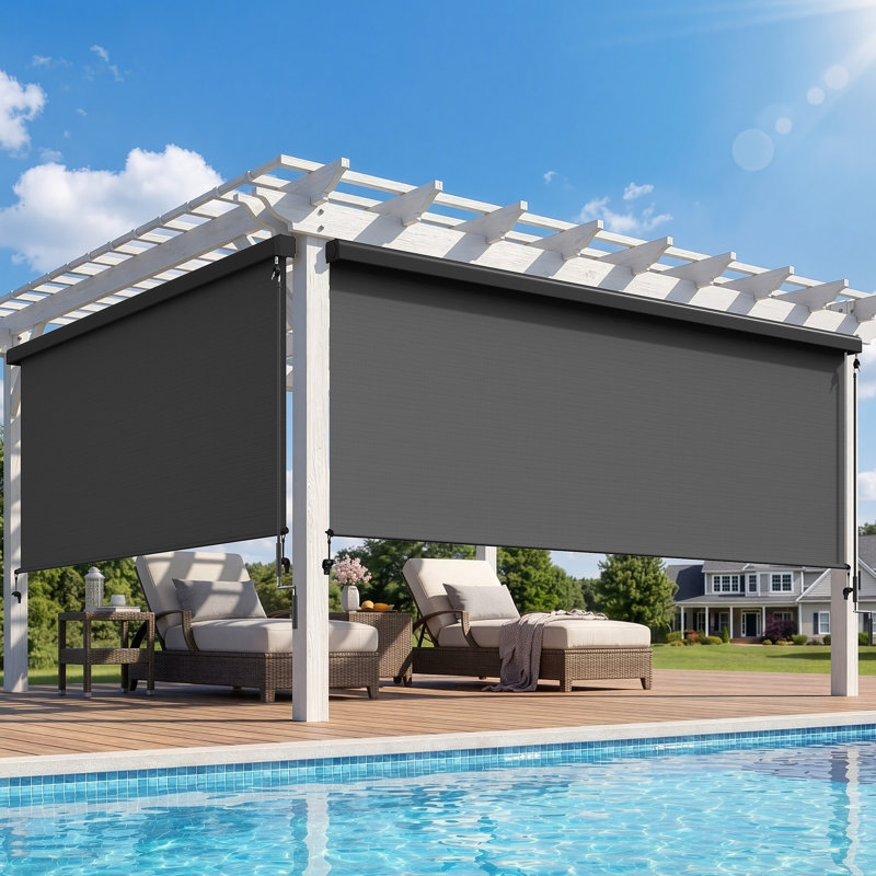 Store à enroulement extérieur sans cordon, stores de patio sans assemblage avec tissu 420 g / m² amélioré pour une protection à 95% contre les rayons UV, pare-soleil pour espaces intérieurs et extérieurs