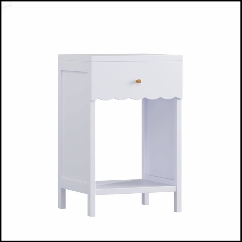 Charmante table de chevet lavande avec tiroir et tablette ouverte, parfaite pour les chambres à coucher et les chambres d'enfants