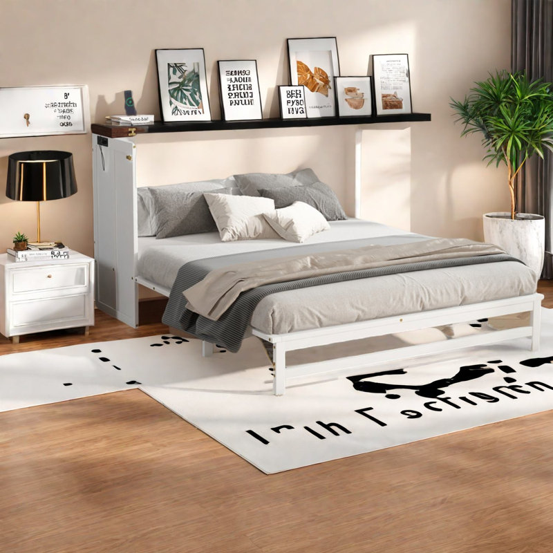 Grand lit escamotable peu encombrant avec rangement, conception moderne en bois pour la maison