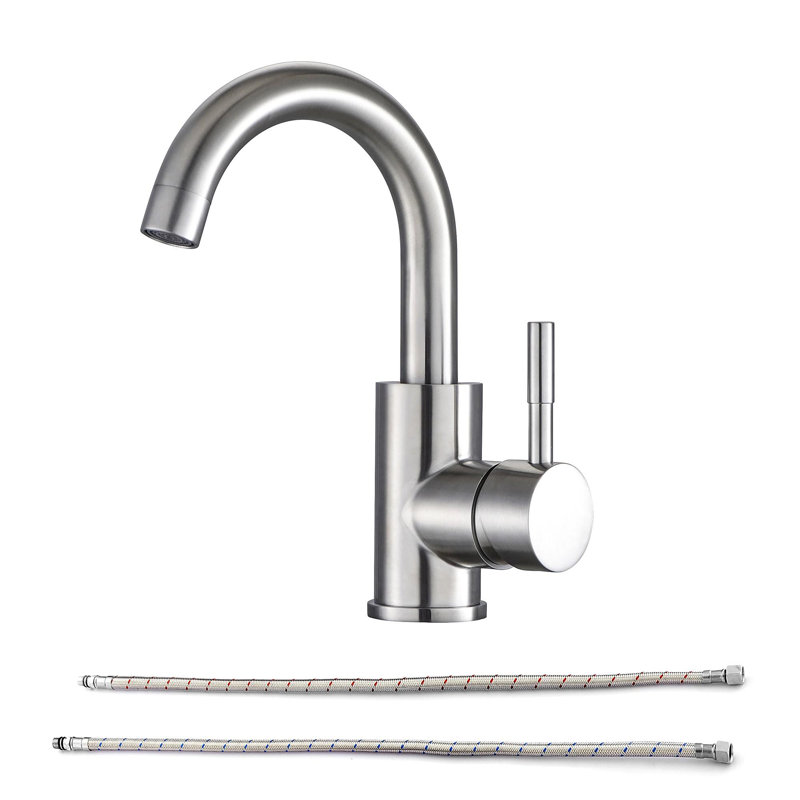 Robinet pour salle de bain à un trou avec poignée simple, Nickel brossé