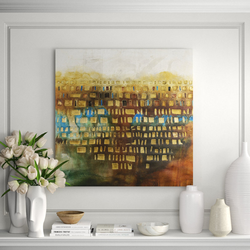 Desert Mosaic Painting by Jennifer Hollack Raboin, Silver Frame Canvas, 40" H x 40" W x 2.25" D