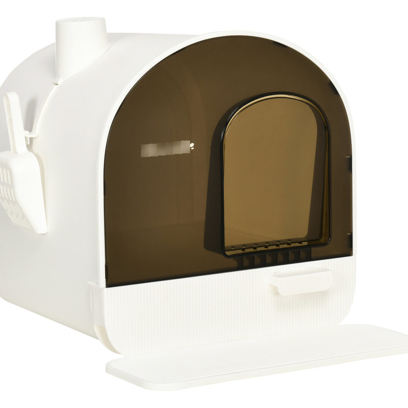 Bac à litière pour chat avec couvercle, 17 po x 17 po x 18,5 po, blanc. Assure une odeur et une zone sanitaire. Filtre désodorisant, plateau amovible et privé
