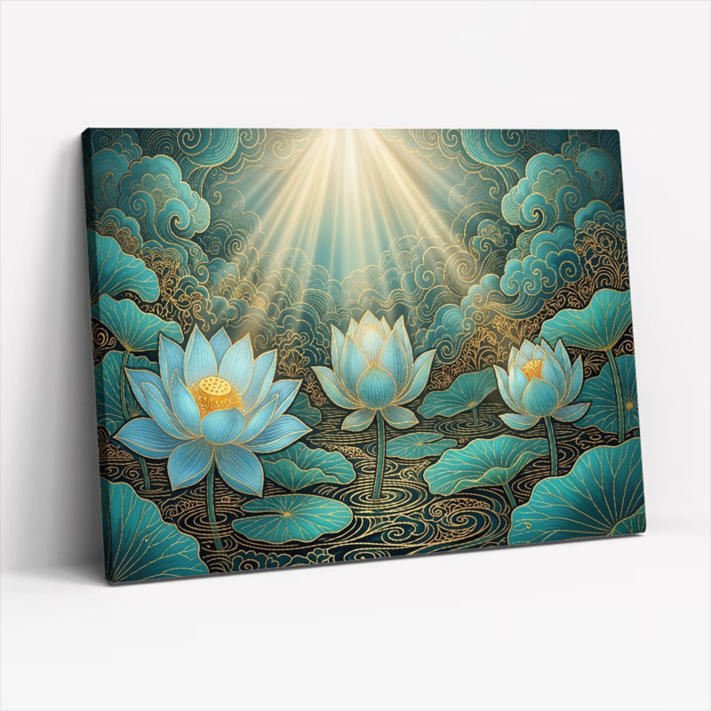 Ensemble de 1 tableau sur toile Lotus Light, 12"H x 18"W, Toile tendue