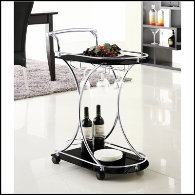 Chariot-bar en métal à 2 niveaux avec roulettes à roulement doux Allen, idéal pour les réceptions modernes et élégantes