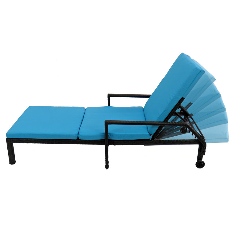 Sky Blue Cushioned Black Steel Outdoor Chaise Lounge