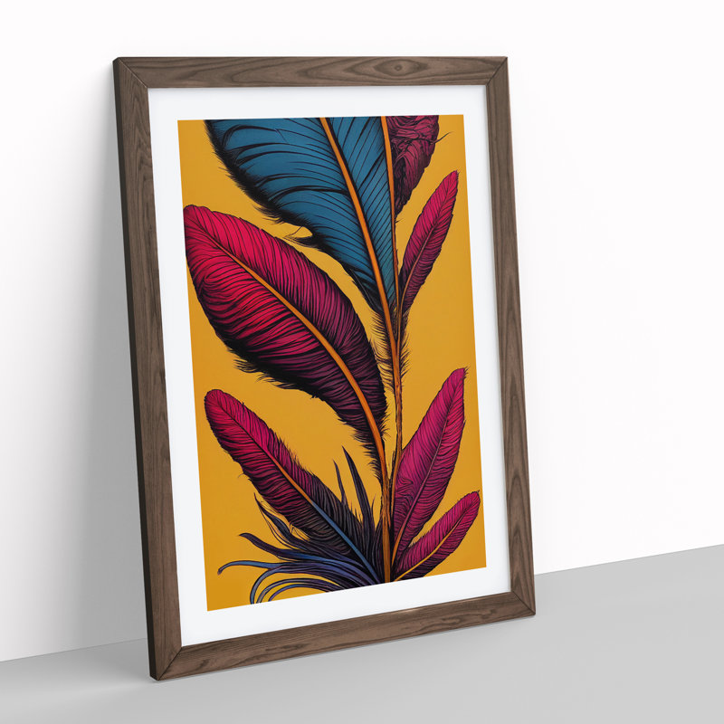 Urban Feather - Wall Art, 66cm H x 48cm W, Walnut Picture Frame, White