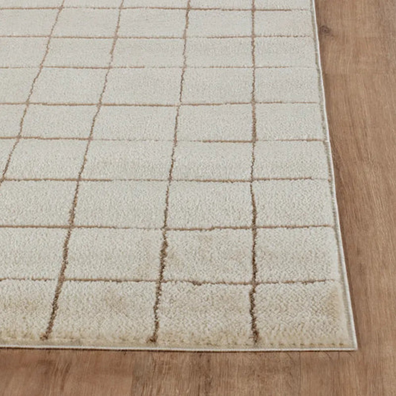 Brown Modern Rug, Chequered Anti-Slip Easy to Clean Rug For Living Room, Dining Room, Bedroom, Kitchen