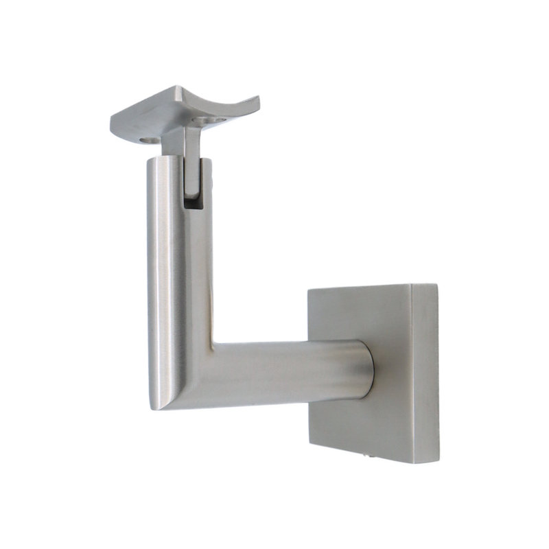 Support de main courante à fixation en surface avec rosette carrée et plaque incurvée, Acier inoxydable satiné