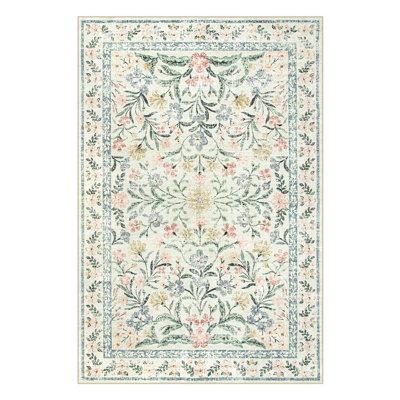 Washable Floral Area Rugs Boho Large Rugs Non-Slip for Bedroom Soft Rubber Backed Carpet