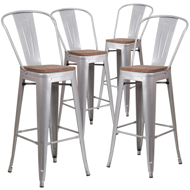 Tabouret de salle à manger en métal Margherite, Argent, Tabouret de bar (siège d'une hauteur de 30 po)