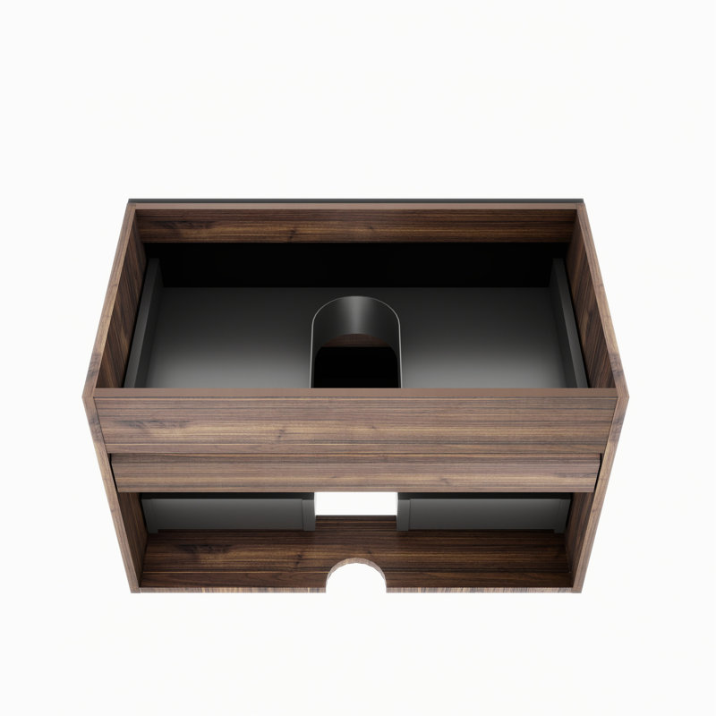 Meuble-lavabo de 30 pi avec tiroirs noirs à fermeture douce, style Mid-Century, matériau E1, rails silencieux, rangement spacieux pour la conception moderne de base, laque à base d'eau E0, drainage en forme de U, rails