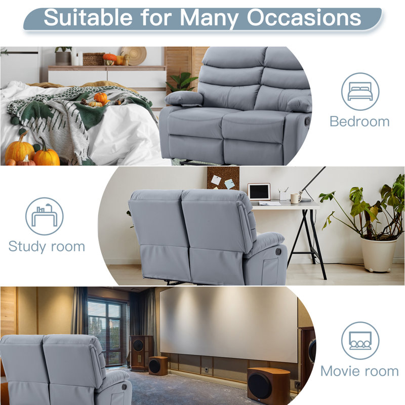 2 Seater Loveseat Recliner with Side Pockets,Fashion Classics Double Recliner with Soft backrest, cushion, and armrest for Small Space,Apartment,Office,Living Room(Dark Grey)