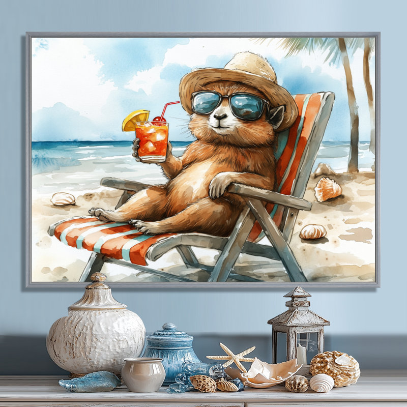 Saxton - art mural animaux côtiers, H 16 po x l 32 po x P 1 po, Toile argentée avec cadre flottant