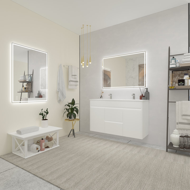 Jashayla Modern Frameless LED Light Bathroom Mirror Fog Free/Dimmable/Wall Mounted, Rectangle, 42" x 30"